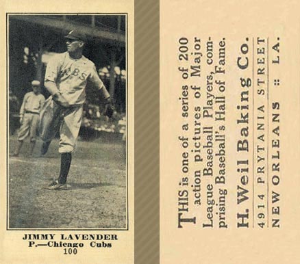 1916 Weil Baking Co. Jimmy Lavender #100 Baseball Card