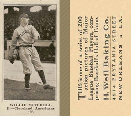 1916 Weil Baking Co. Willie Mitchell #123 Baseball Card
