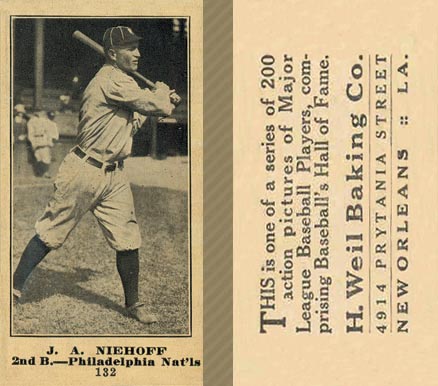 1916 Weil Baking Co. J. A. Niehoff #132 Baseball Card