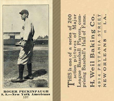 1916 Weil Baking Co. Roger Peckinpaugh #137 Baseball Card