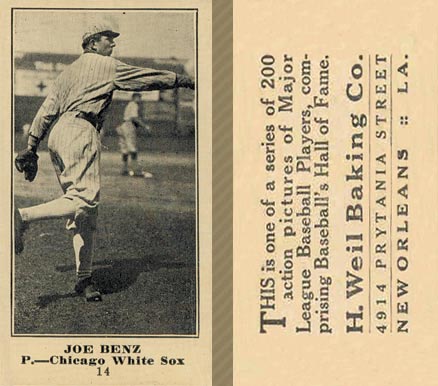 1916 Weil Baking Co. Joe Benz #14 Baseball Card