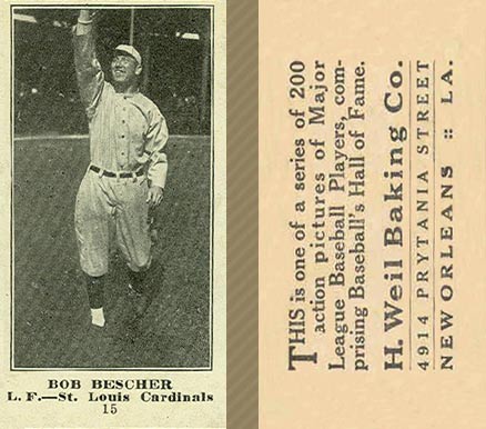 1916 Weil Baking Co. Bob Bescher #15 Baseball Card