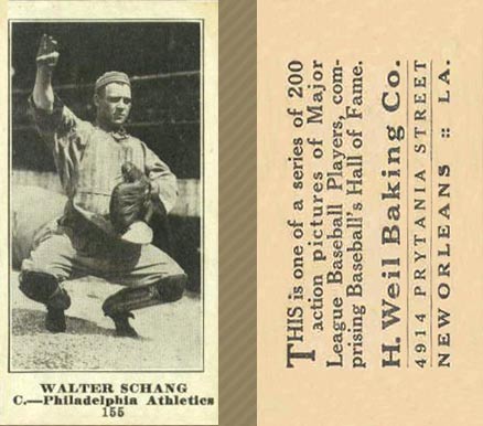 1916 Weil Baking Co. Walter Schang #155 Baseball Card