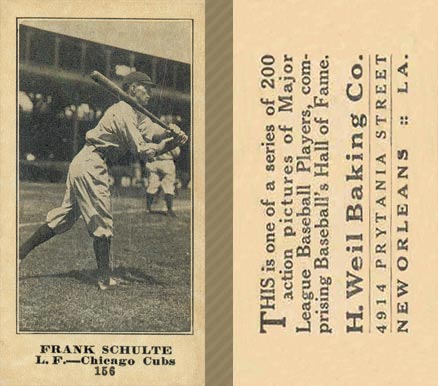 1916 Weil Baking Co. Frank Schulte #156 Baseball Card