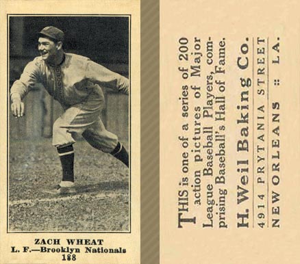 1916 Weil Baking Co. Zach Wheat #188 Baseball Card