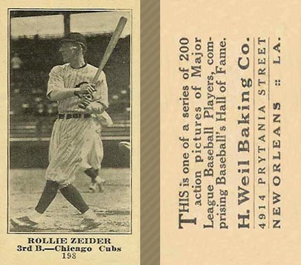 1916 Weil Baking Co. Rollie Zeider #198 Baseball Card