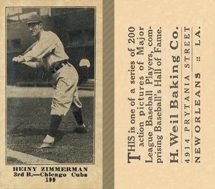 1916 Weil Baking Co. Heiny Zimmerman #199 Baseball Card