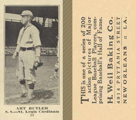 1916 Weil Baking Co. Art Butler #23 Baseball Card