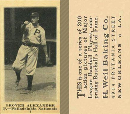 1916 Weil Baking Co. Grover Alexander #4 Baseball Card