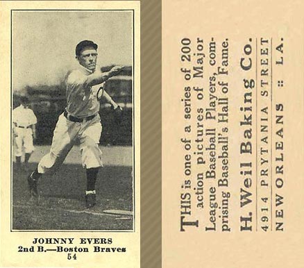 1916 Weil Baking Co. Johnny Evers #54 Baseball Card
