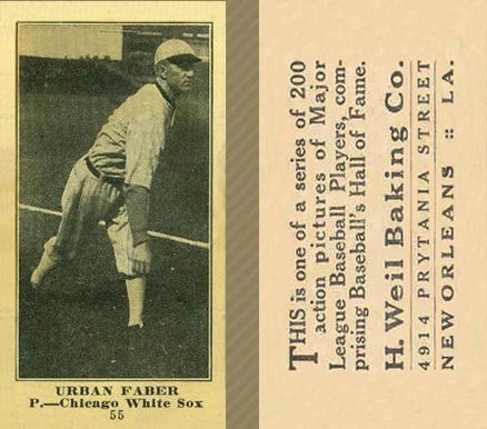 1916 Weil Baking Co. Urban Faber #55 Baseball Card