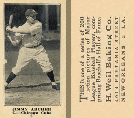 1916 Weil Baking Co. Jimmy Archer #6 Baseball Card