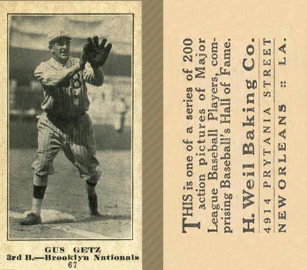 1916 Weil Baking Co. Gus Getz #67 Baseball Card