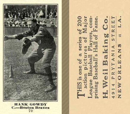 1916 Weil Baking Co. Hank Gowdy #70 Baseball Card