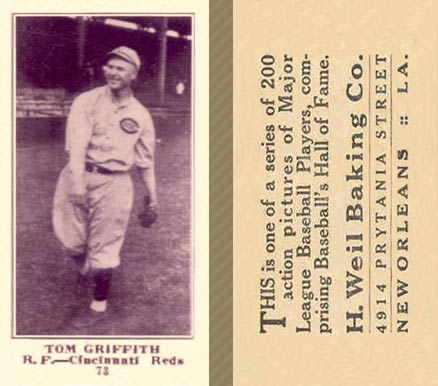 1916 Weil Baking Co. Tom Griffith #73 Baseball Card