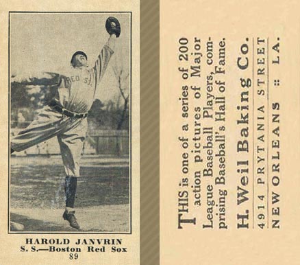 1916 Weil Baking Co. Harold Janvrin #89 Baseball Card