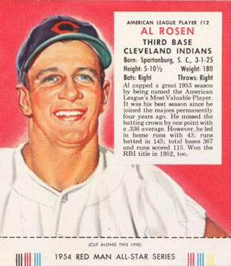 1954 Red Man Tobacco Al Rosen #12 Baseball Card