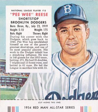 1954 Red Man Tobacco Pee Wee Reese #15 Baseball Card