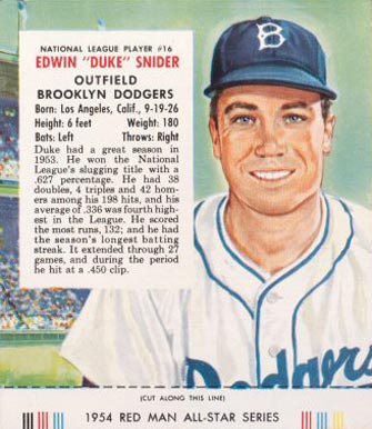 1954 Red Man Tobacco Duke Snider #16 Baseball Card