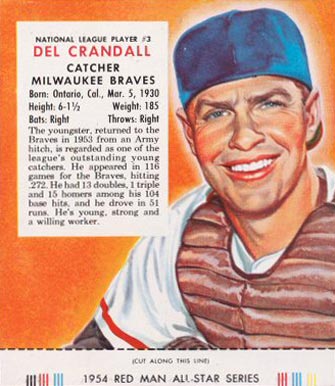 1954 Red Man Tobacco Del Crandall #3 Baseball Card