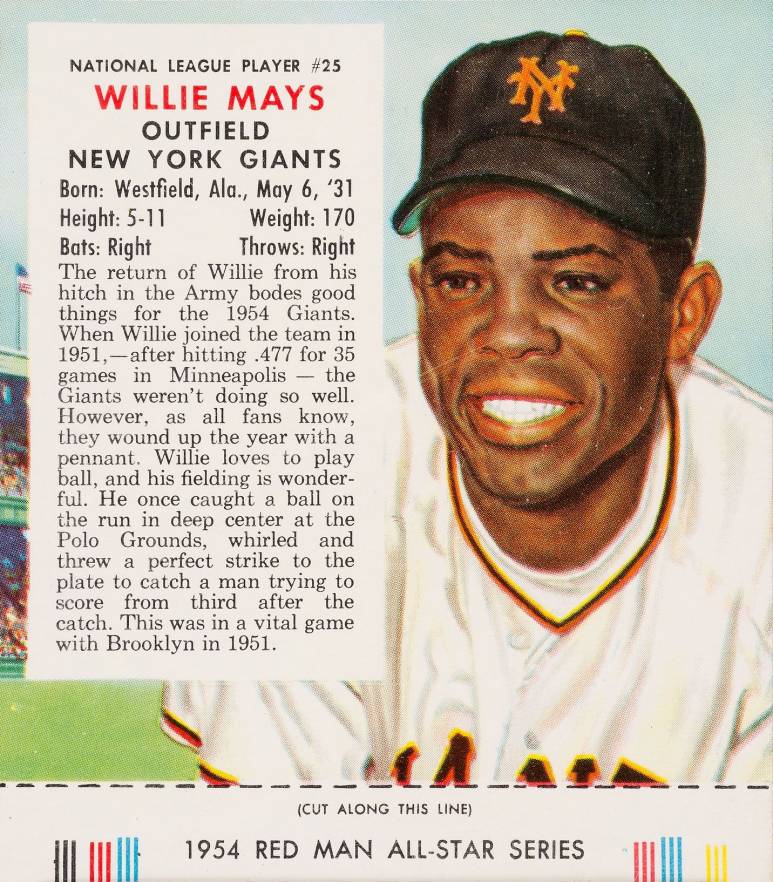 1954 Red Man Tobacco Willie Mays #25 Baseball Card