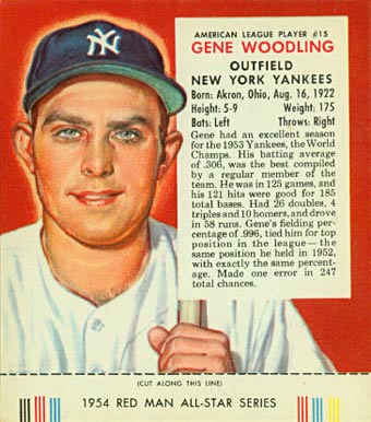 1954 Red Man Tobacco Gene Woodling #15 Baseball Card
