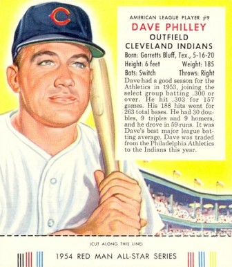 1954 Red Man Tobacco Dave Philley #9 Baseball Card