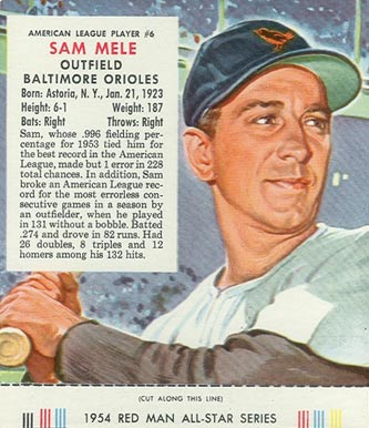 1954 Red Man Tobacco Sam Mele #6 Baseball Card