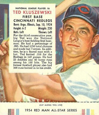 1954 Red Man Tobacco Ted Kluszewski #6 Baseball Card