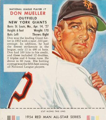 1954 Red Man Tobacco Don Mueller #7 Baseball Card