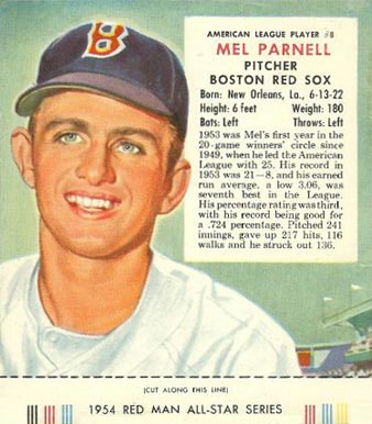 1954 Red Man Tobacco Mel Parnell #8 Baseball Card
