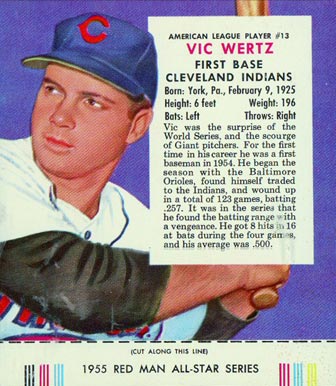 1955 Red Man Tobacco Vic Wertz #13 Baseball Card