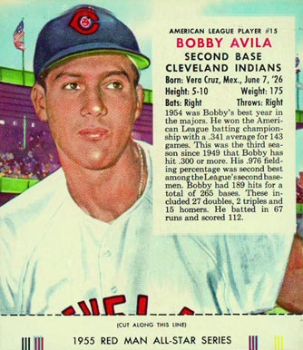 1955 Red Man Tobacco Bobby Avila #15 Baseball Card
