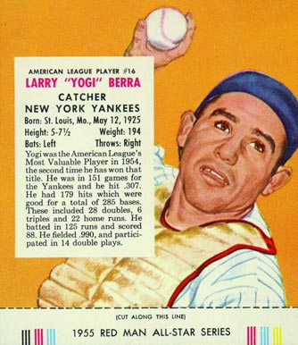 1955 Red Man Tobacco Larry Yogi Berra #16 Baseball Card