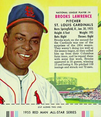1955 Red Man Tobacco Brooks Lawrence #4 Baseball Card