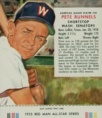 1955 Red Man Tobacco Pete Runnels #20 Baseball Card