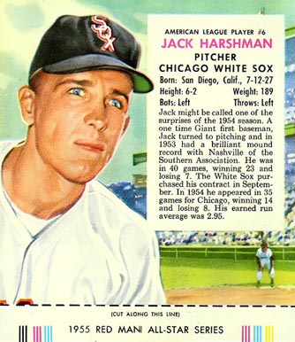 1955 Red Man Tobacco Jack Harshman #6 Baseball Card