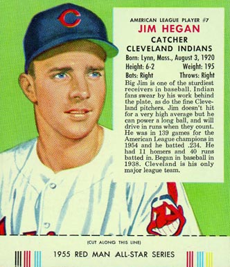 1955 Red Man Tobacco Jim Hegan #7 Baseball Card