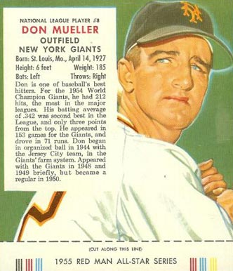 1955 Red Man Tobacco Don Mueller #8 Baseball Card
