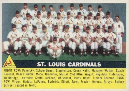 1956 Topps St. Louis Cardinals Team #134w Baseball Card