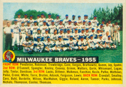 1956 Topps Milwaukee Braves-1955 #95d Baseball Card