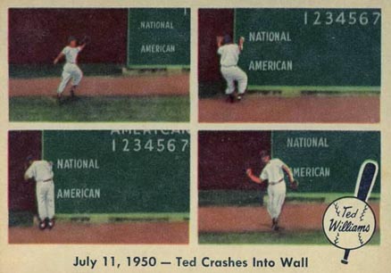 1959 Fleer Ted Williams July 11, 1950- Ted Crashes Into Wall #40 Baseball Card