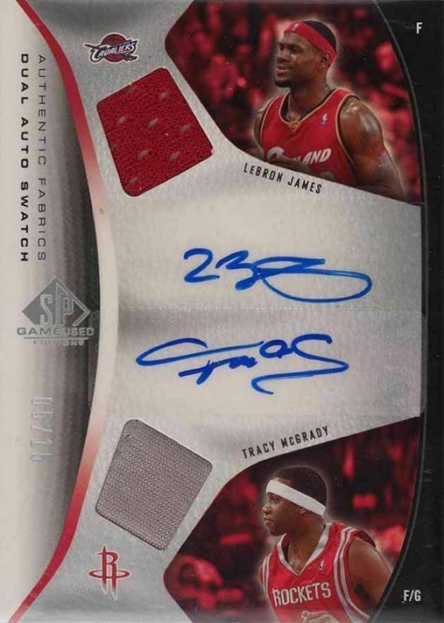 2006 SP Game Used Authentic Fabrics Dual Swatch Autographs Tracy McGrady/LeBron James #MJ Basketball Card