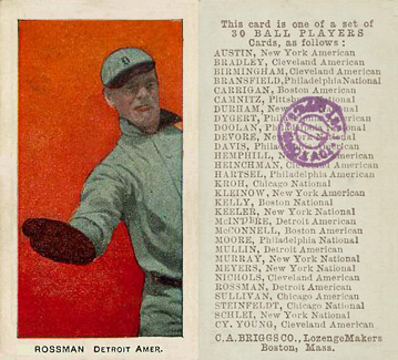 1909 C. A. Briggs Color Rossman, Detroit Amer. # Baseball Card