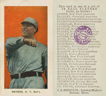 1909 C. A. Briggs Color Meyers, N.Y. Nat'l # Baseball Card