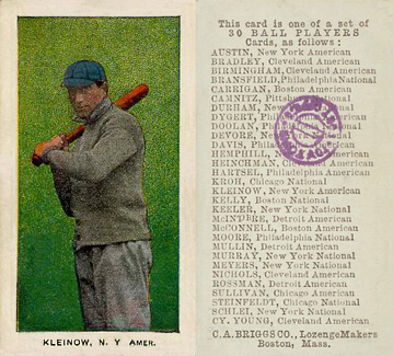 1909 C. A. Briggs Color Kleinow, N. Y. Amer. # Baseball Card