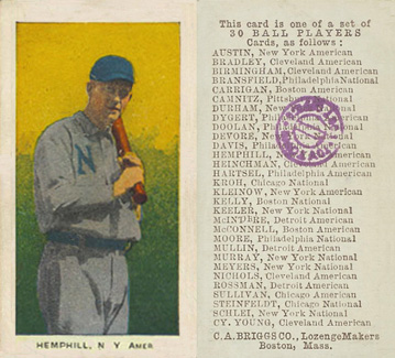 1909 C. A. Briggs Color Hempill, N. Y. Amer. # Baseball Card