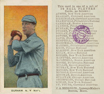 1909 C. A. Briggs Color Durnham, N.Y. Nat'l # Baseball Card
