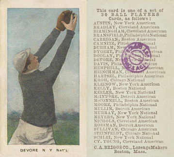 1909 C. A. Briggs Color Devore, N.Y. Nat'l # Baseball Card