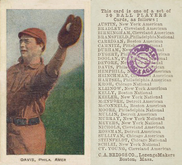 1909 C. A. Briggs Color Davis, Phila. Amer. # Baseball Card